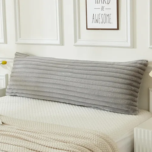 Vista 12 de JAUXIO - Funda de almohada corporal de piel sintética mullida, lujosa, decorativa con rayas, ultra suave y acogedora con cierre de cremallera de 21