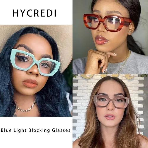 Vista 3 de Hycredi Gafas de luz azul de marco grueso para mujeres y hombres, anteojos cuadrados de gran tamaño para juegos de computadora con lente transparente