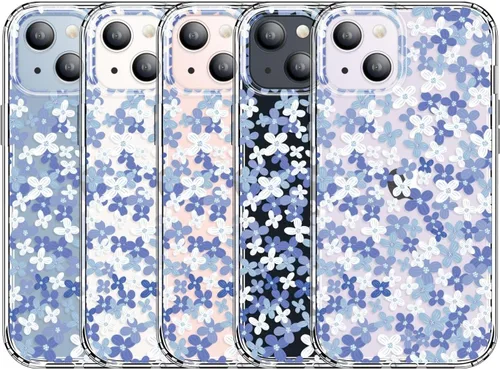 Vista 4 de GYZYA Funda transparente para iPhone 14 y iPhone 13 de 6.1 pulgadas con diseño de patrón, funda protectora delgada de TPU + parachoques a prueba