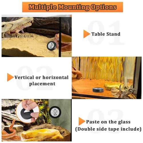 Vista 6 de Accesorios para tanque de reptiles, paquete de 2 termómetros de tanque de dragón barbudo, medidor de humedad para leopardo Gecko, araña saltadora
