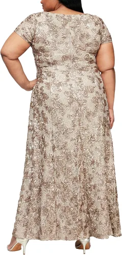 Vista 3 de Alex Evenings Vestido largo de manga casquillo de encaje con roseta para mujer