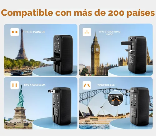 Vista 3 de Olcorife Adaptador de viaje universal PD25W, adaptador de enchufe de viaje europeo con 3 USB, adaptador de enchufe internacional para EE. UU. a UE
