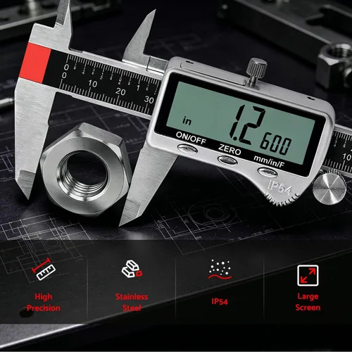 Vista 2 de S&F STEAD & FAST Herramienta de medición de calibrador digital de 6 pulgadas con pantalla LCD extragrande, pinza micrómetro de acero inoxidable