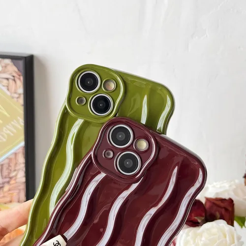 Vista 4 de Caseative - Funda para iPhone 14, color verde Patrón de ondulación de agua Marco de onda rizada suave