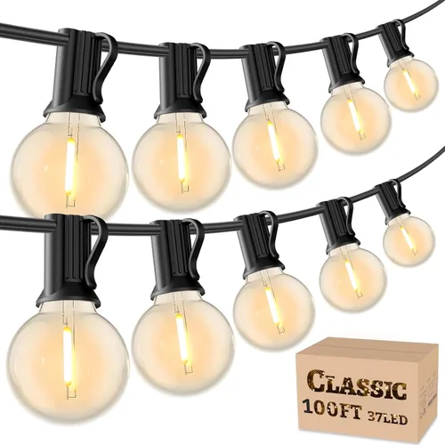 Vista 11 de RTTY Guirnalda de luces LED G40 para exteriores de 25 pies, con 13 bombillas, impermeable, inastillable, regulable, conectable, luces colgantes