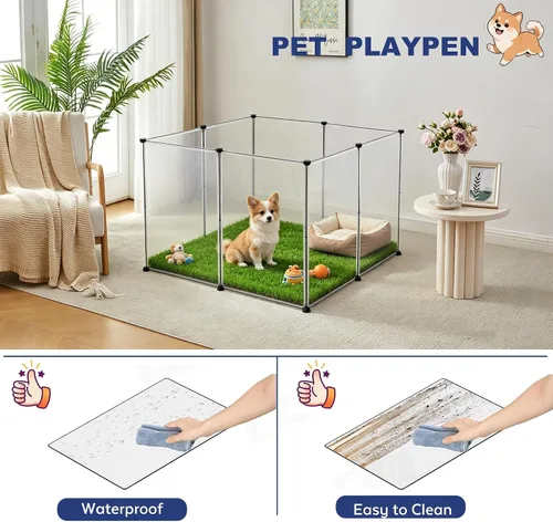 Vista 4 de BRIAN & DANY Corralito para mascotas, 8 paneles de acrílico transparente para mascotas, 28 x 20 pulgadas, corralito alto y transparente portátil