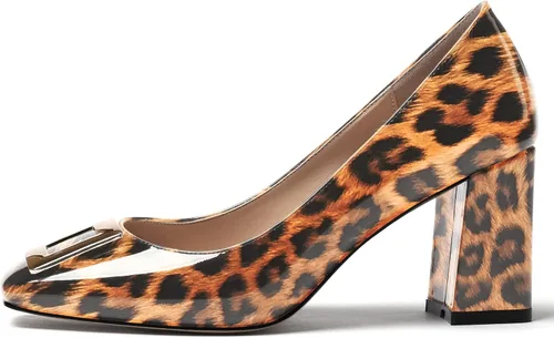 Vista 2 de WAYDERNS Zapatos de tacón alto con puntera cuadrada para mujer, de 3 pulgadas