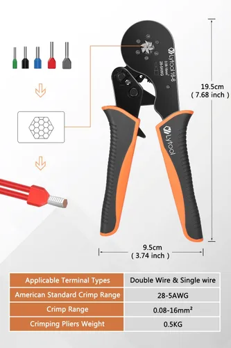 Vista 4 de Lytool Kit de Herramienta de Engarzado de Férulas, Engarzadora de Trinquete Hexagonal para 28-5 AWG, Férulas de Cable Aisladas, Engarzadora