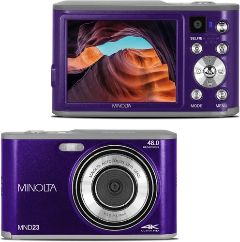 Vista 10 de Minolta Cámara digital de 48 megapíxeles con lente selfie trasera – Vídeo 4K Ultra HD, pantalla LCD de 2.8", zoom digital 16X