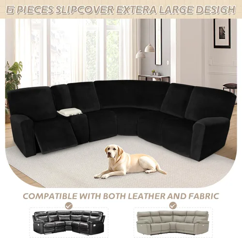 Vista 512 de Arfntevss Fundas de sofá seccional reclinable de terciopelo, Funda de sofá seccional de esquina para sofá reclinable, Funda elástica suave