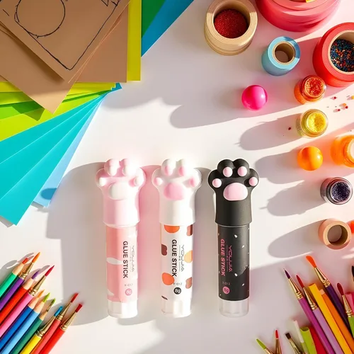 Vista 4 de 3 piezas de color aleatorio garra de gato lindo pegamento palo kawaii papelería vinculación herramienta escuela oficina suministros de una pieza