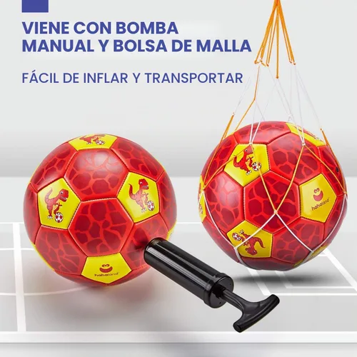 Vista 6 de hahaland Balón de fútbol tamaño 3 para niños con bolsa de malla de bomba Rojo