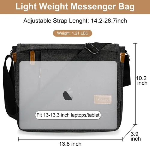 Vista 5 de Estarer Bolsas de mensajero para hombres de 13 a 13.3 pulgadas, resistente al agua, bolsa de lona para trabajo, oficina, viaje, bolso cruzado