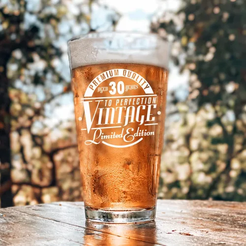 Vista 4 de Vaso de cerveza de 30 años de edición vintage para hombres y mujeres (30 aniversario) de 16 onzas, vasos de cerveza de pinta de feliz cumpleaños