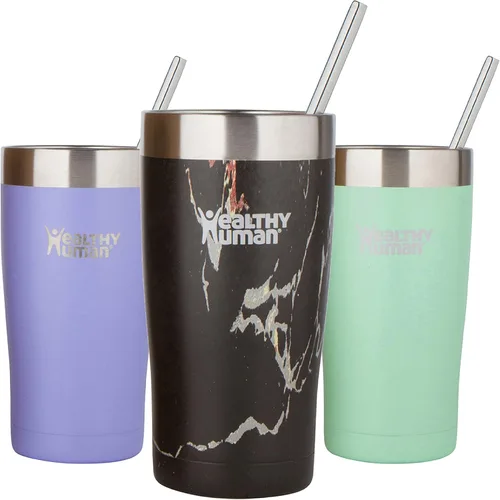 Vista 4 de Vaso de viaje de acero inoxidable con aislamiento humano, con pajita y tapa, Art Deco
