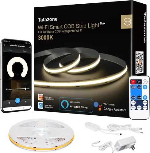 Vista 10 de Tatazone - Tira de luces LED inteligente COB de 2000K color naranja con aplicación y control remoto, 16.4 pies, tira de luz LED WiFi amarilla