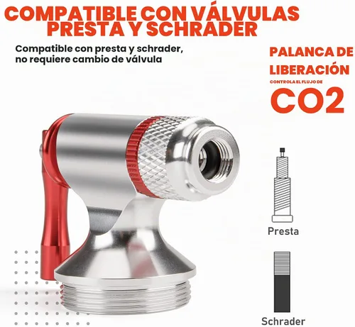 Vista 5 de Kits de inflado de CO2, compatible con válvulas Presta y Schrader, bomba de neumáticos de bicicleta de CO2 para bicicletas de montaña y carretera