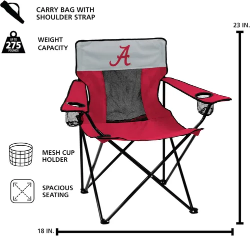 Vista 4 de Logo Brands NCAA Alabama Crimson Tide Elite Silla Portátil - Silla premium para exteriores con portavasos, marco de acero con recubrimiento