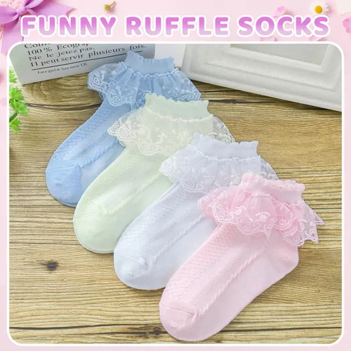 Vista 25 de sockfun Calcetines con volantes para bebé, calcetines de encaje con volantes para niños pequeños y niñas