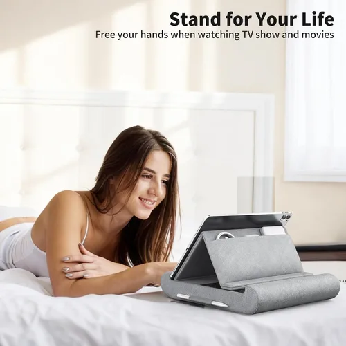 Vista 2 de CreaDream Soporte de almohada para tablet, soporte plegable para tableta, para regazo, cama y escritorio, almohadilla suave con bolsillo y soporte