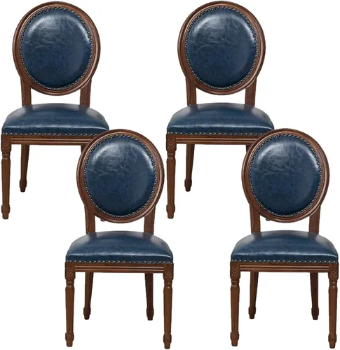 Vista 18 de Juego de sillas de comedor de madera 1/2/4, sillas de cocina tapizadas con asiento de cuero, silla de comedor rústica, silla lateral sin brazos