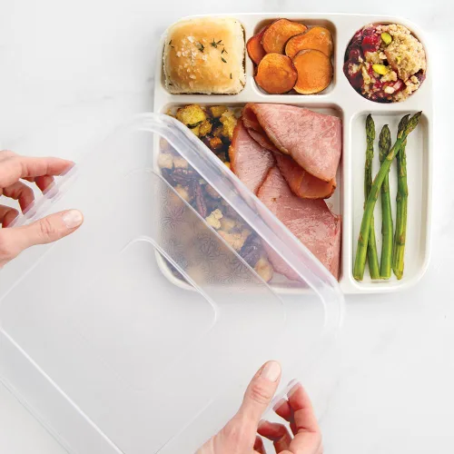 Vista 3 de Nordic Ware Bandeja de comida dividida con tapa, blanco, polipropileno apto para microondas