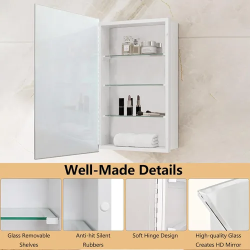 Vista 8 de Botiquín de baño con espejo sin marco, botiquín de 16 x 26 pulgadas con almacenamiento, espejo biselado rectangular sin marco, instalación