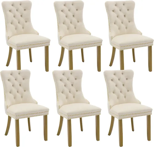 Vista 108 de Juego de 2 sillas de comedor de terciopelo beige, modernas sillas de cocina tapizadas