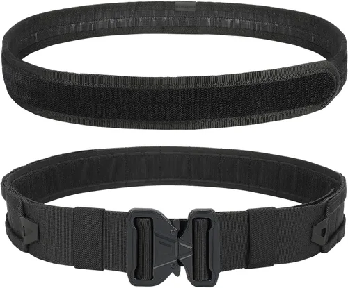 Vista 2 de YAKEDA - Cinturón táctico de batalla con bolsas, cinturón de liberación rápida para Airsoft, cinturones resistentes Negro