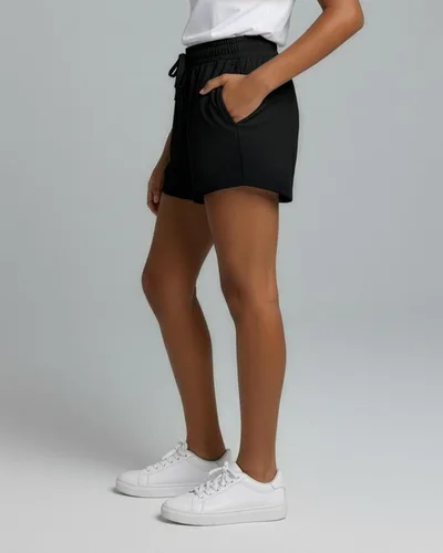 Vista 3 de Real Essentials Paquete de 3 pantalones cortos suaves y cómodos para niña, con cordón, pantalones cortos deportivos de yoga con bolsillos