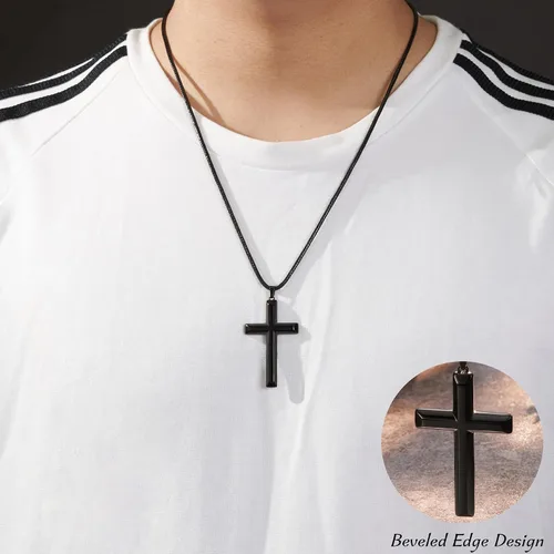 Vista 2 de JQVLOVE Collar de cruz para niños y hombres, collar para niños, regalo de cumpleaños, Navidad, para hijo, adolescente, niños y hombres
