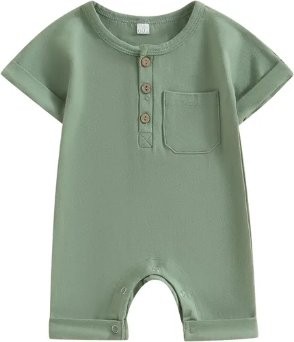 Vista 66 de Mameluco unisex de manga corta para bebé recién nacido, con botones, de una pieza, ropa de color sólido