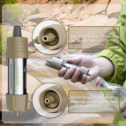 Vista 8 de Miniwell Filtro de agua portátil L630 con embalaje al vacío mejorado, almacenamiento de 25 años, opciones de uso versátiles y duraderas, paquete