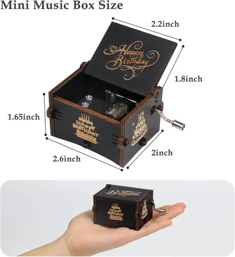 Vista 5 de Caja de música de feliz cumpleaños, manivela de madera, instrumento musical grabado con melodía, regalos para mamá, papá, hija, hijo, esposa, esposo