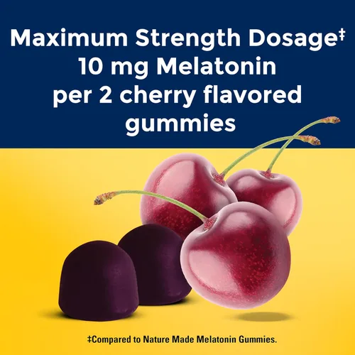 Vista 3 de Nature Made Gomitas de melatonina de liberación temporal de 10 mg por porción, dosis de máxima fuerza para adultos, 100% libre de drogas, 60