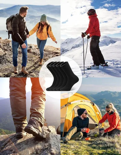 Vista 6 de UUMIAER 5 pares de calcetines de lana merino para hombre, calcetines térmicos de lana para senderismo, calcetines gruesos de invierno