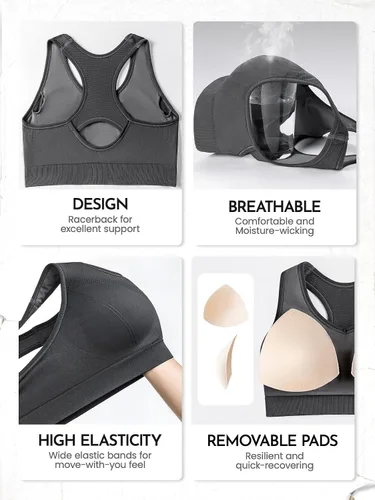 Vista 7 de FITTIN - Brasier deportivo con espalda cruzada para mujer, soporte acolchado de alto impacto sin costuras para yoga, gimnasio, entrenamiento y.