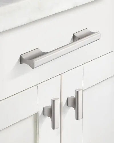 Vista 4 de Paquete de 10 manijas de gabinete de cocina de níquel cepillado de 3 pulgadas, tiradores de cajón plateados para armario, aparador, accesorios