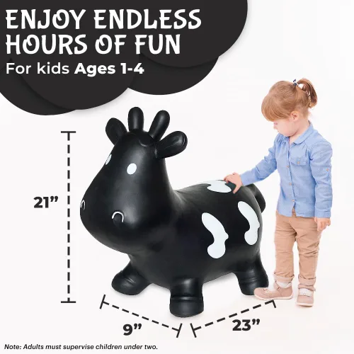 Vista 3 de Juguete inflable de vaca negra para niños pequeños con bomba