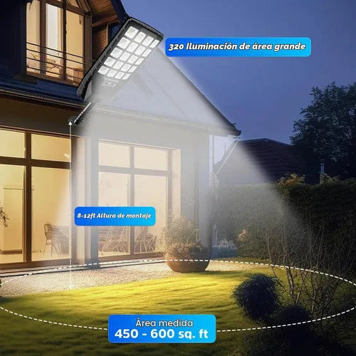 Vista 2 de Paquete de 2 farolas solares impermeables para exteriores, 6500 K, 20000 lúmenes, gran angular, luz de inundación con sensor de movimiento y control
