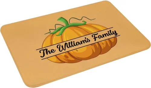 Vista 9 de SLML Tapete personalizado de calabaza Tapete con nombre personalizado, tapete de calabaza naranja para puerta delantera, hogar, cocina, decoración