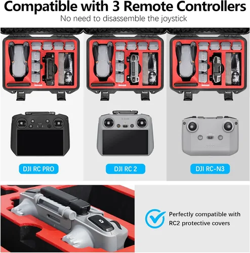 Vista 6 de FPVtosky Estuche rígido para DJI Air 3S/Air 3 Drone/Fly More Combo, impermeable Air 3S Hard Shell Estuche de transporte Accesorios+Cordón