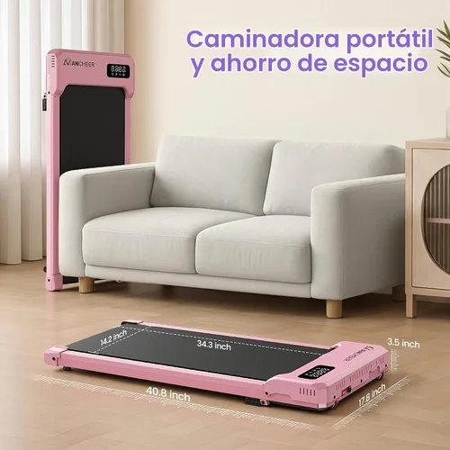 Vista 9 de ANCHEER Walking Pad with Vibration Plate: Under Desk Treadmill with Incline Girly Pink