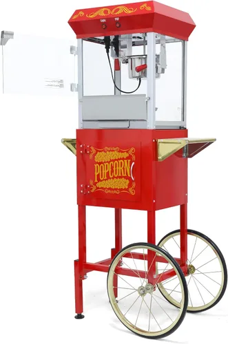 Vista 14 de Máquina para hacer palomitas de maíz, carrito profesional con hervidor de 6 onzas para hasta 25 tazas, máquina comercial vintage de acero Rojo