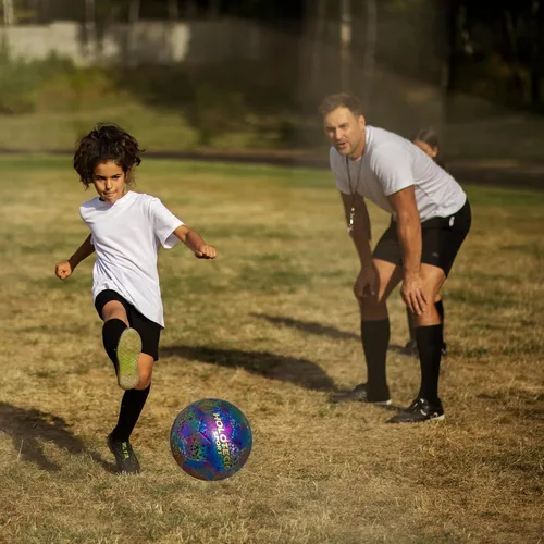 Vista 6 de WTOPSBO - Balón de fútbol tamaño 4/5, pelota de fútbol holográfica reflectante brillante, pelotas de fútbol de cuero PU brillante