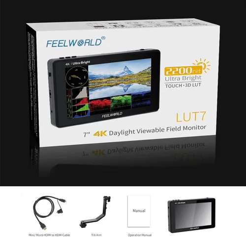 Vista 7 de FEELWORLD LUT7 7 pulgadas 2200nits 3D LUT pantalla táctil cámara DSLR cámara monitor de campo Full HD 1920x1200 IPS, 4K HDMI entrada/salida+brazo