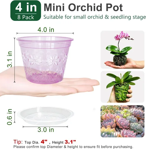 Vista 2 de Maceta de orquídea, paquete de 8 macetas de orquídeas de 4 pulgadas