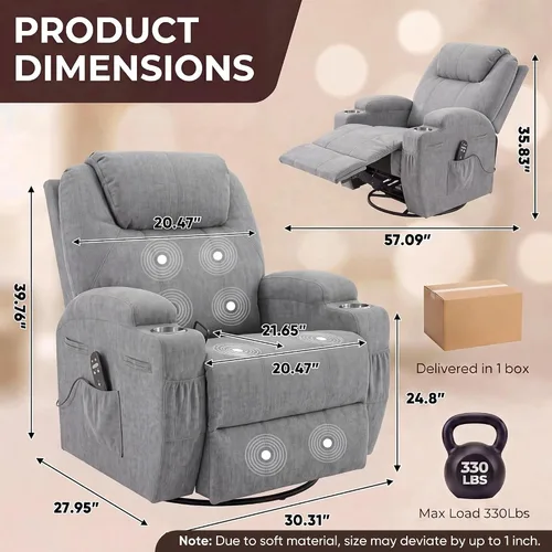 Vista 3 de JUMMICO Pequeño sillón reclinable giratorio con masaje