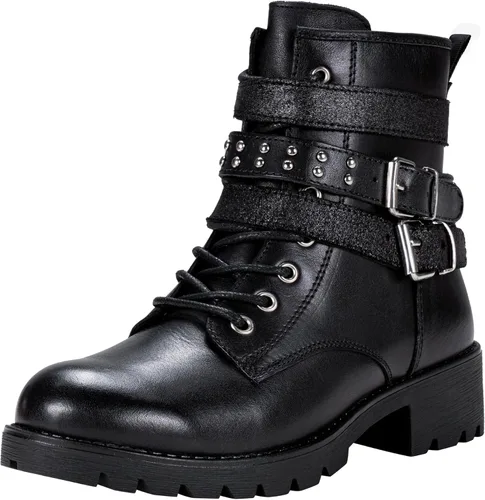 Vista 16 de Vepose Botines de combate con cordones para mujer con cremallera y suela de Negro