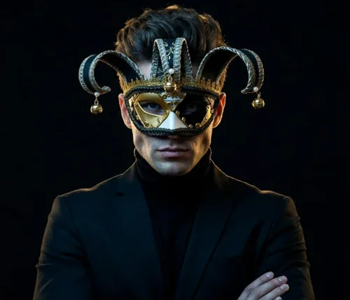 Vista 2 de Máscaras de mascarada, máscaras de bufón de media cara, máscaras venecianas para Mardi Gras, Halloween, cosplay, fiesta musical